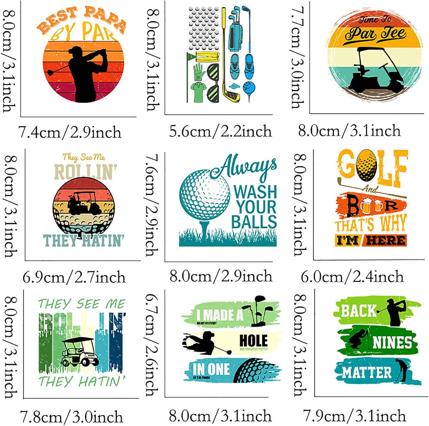 9Pcs Golf Beer Iron On Decals for Clothing Women DIY Heat Transfer Stickers for Clothes T-Shirt Thermal Transfers Applique image 2