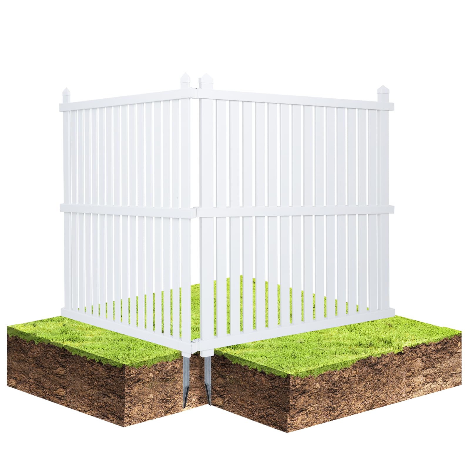 WEEDING 48 "H x 48 "W Privacy Fence Panels Screen Outside, Air Conditioner Fence Outdoor Garbage Trash Can Enclosure,2 White Vinyl Panels Kit with Metal Stake