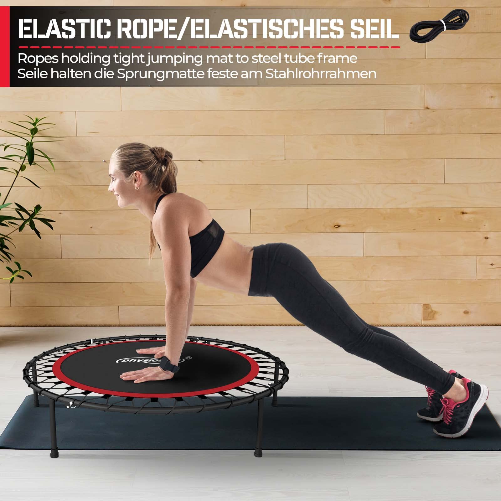 Physionics® Mini trampolino per fitness, pieghevole, manico regolabile in altezza, diametro 101 cm, fino a 120 kg, uso interno/esterno, colore a scelta, trampolino da palestra, aerobica per adulti e