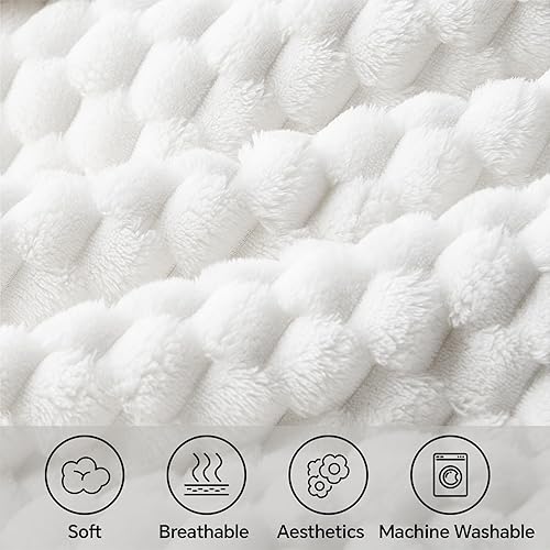 Miniatura 2 de BEDELITE Manta de forro polar individual para cama y sofá, manta blanca decorativa jacquard 3D, suave y acogedora, manta mullida de felpa cálida