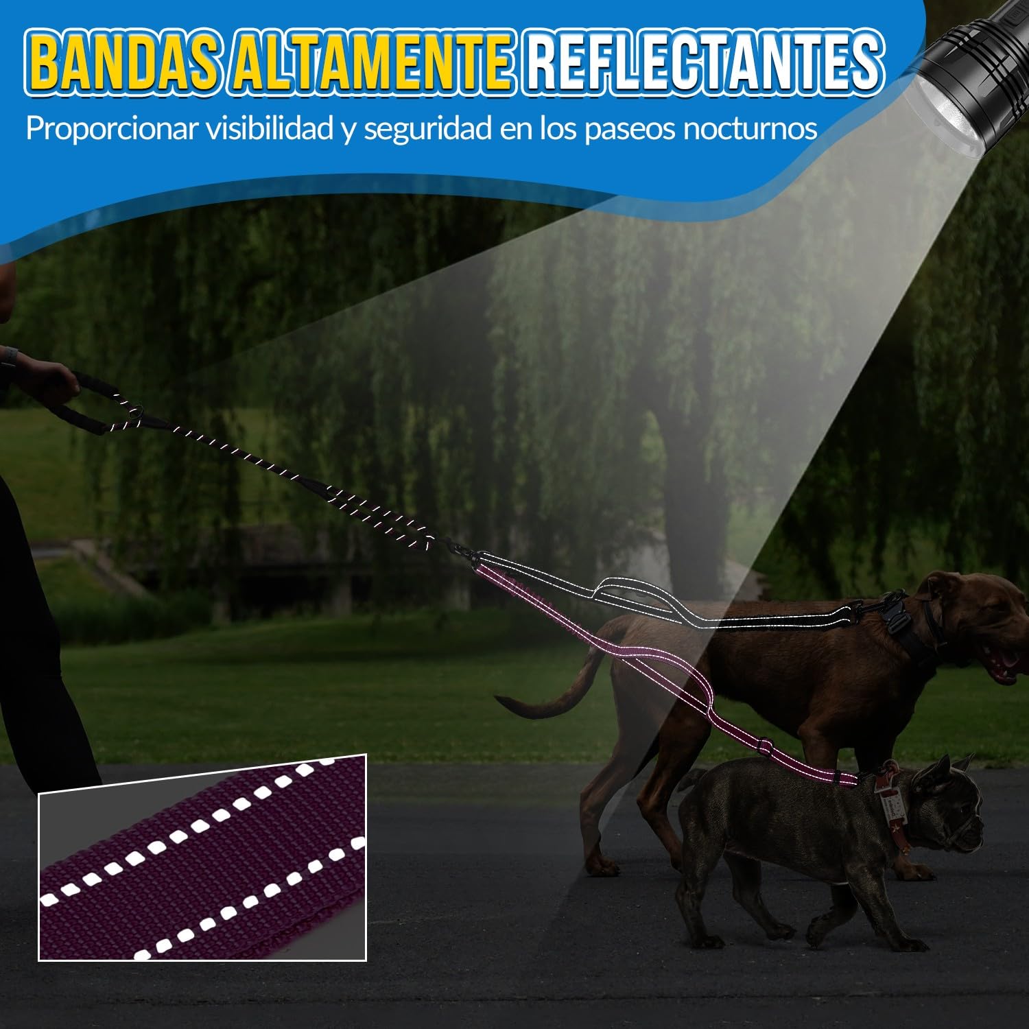 SlowTon Correa Doble para Dos Perros Pequeños, Correa Dual Antienredo con Giro de 360° y 4 Asas, Súper Ligera para Cachorros de hasta 20 Libras, Correa Reflectante Ajustable con Amortiguador de