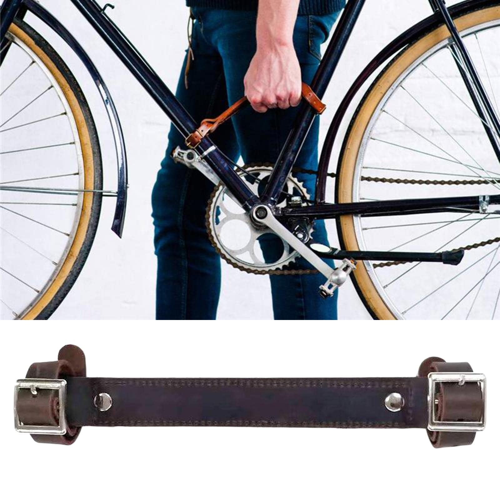 Fahrradrahmen-Tragegriff-Träger, Zubehör, Lederriemen, Rahmen-Griff-Heber für Klappräder, Roller-Transport (dunkler Kaffee) Sport & 