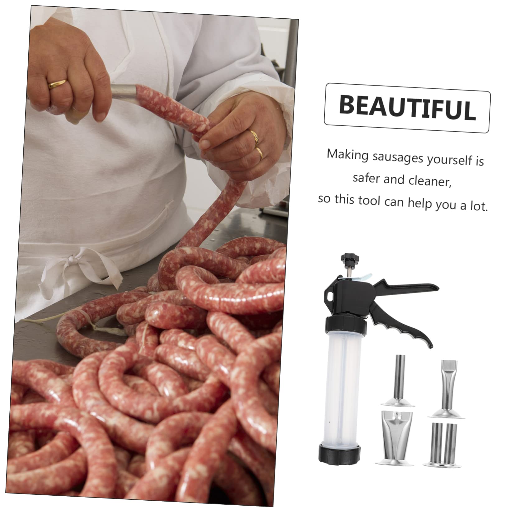 Unomor 1set Stainless Sausage Stuffer Manual Meat Maker Tool for Homemade Sausage Food-grade Material for Home Restaurant and Market Use