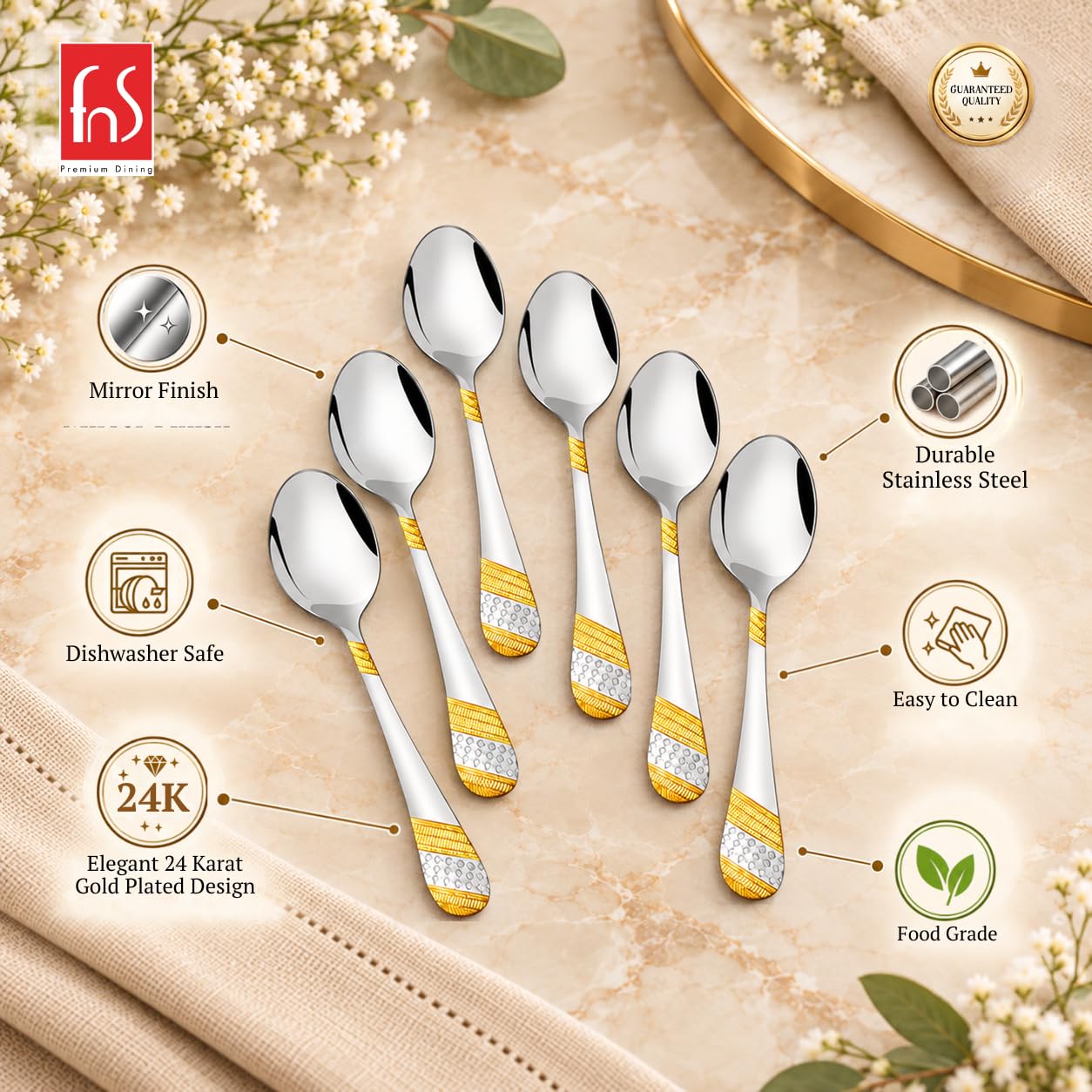 FNS Gold Plated Spoon Set - Luxury Cutlery -3
