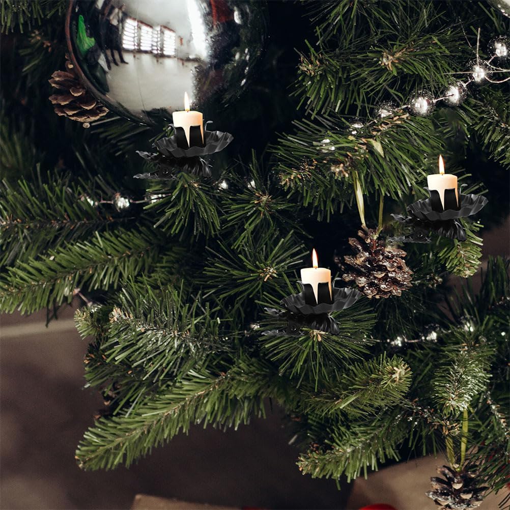 Ciieeo 20pcs Christmas Tree Candle Holder Clip on Candle Holders Window Candle Holder Clamps Traditional Vintage Candle Holders with Clip for Christmas Tree Xmas Holiday Decor Black