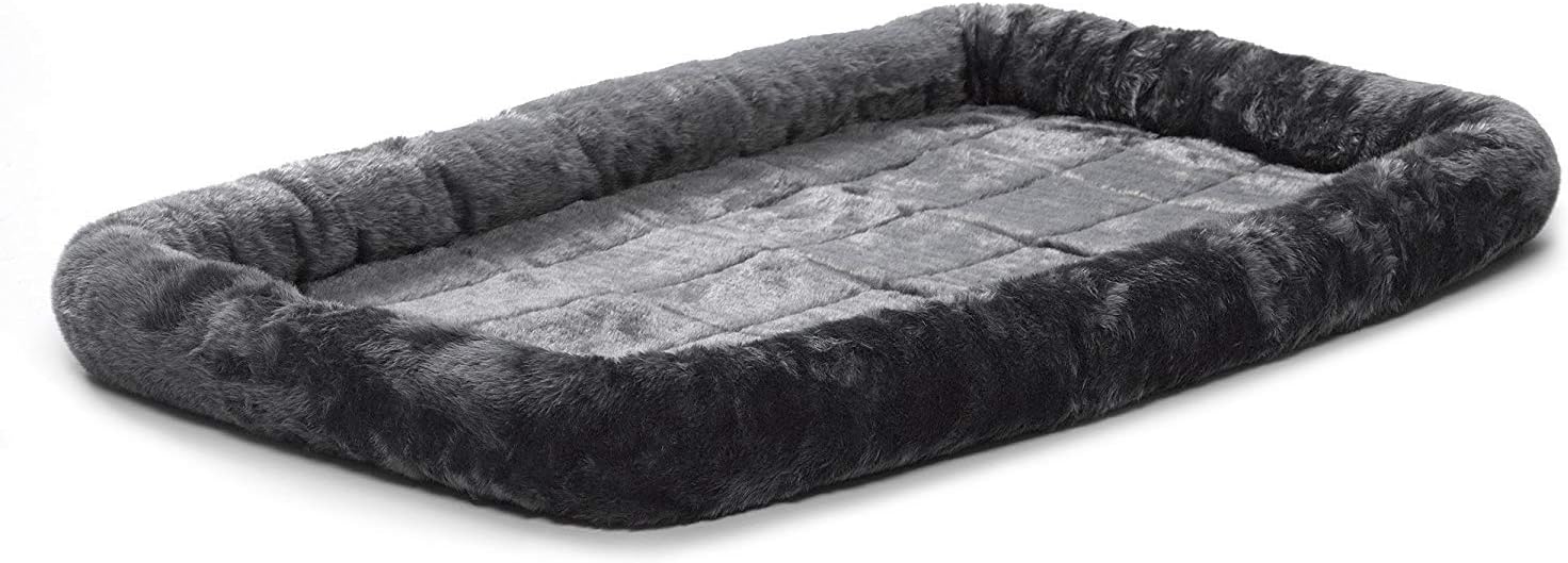 MidWest Homes for Pets QuietTime Dog Bed  Gray Faux Fur Bolster, Ultra-Soft and Machine Washable, Fits 48-Inch Crates and Carriers, for Extra-Large Breed Dogs
