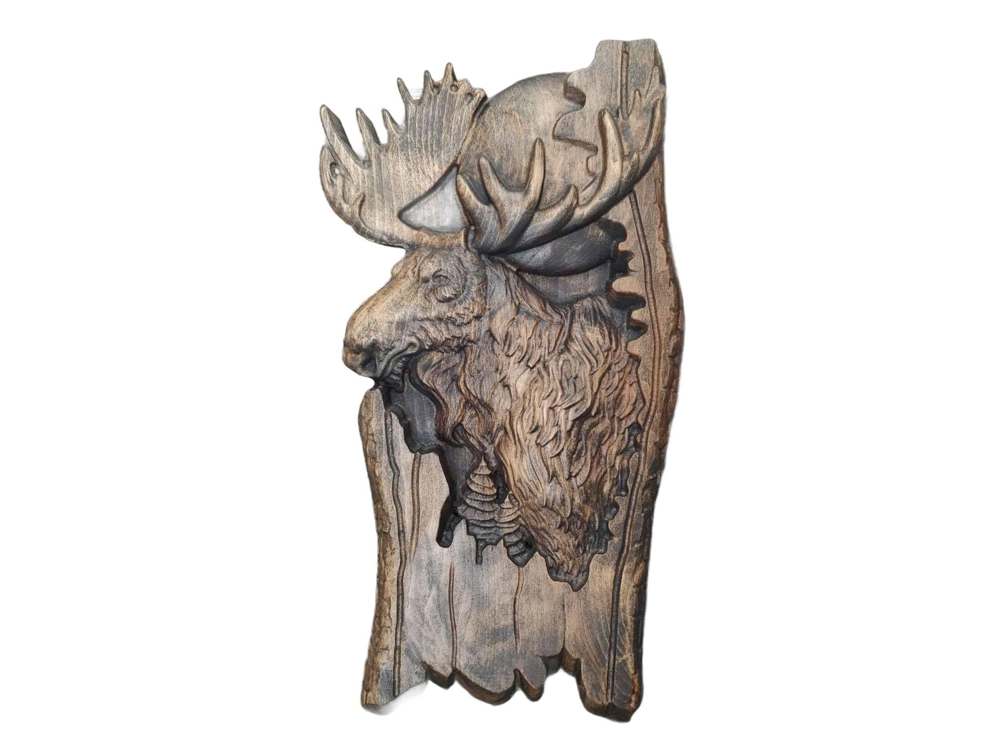 Forêt et élan en bois relief, le cadeau idéal de 40cm pour passionné de chasse
