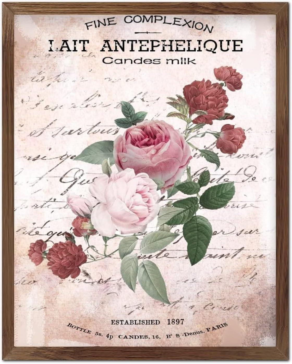 Fine Complexion Candes Framed Wooden Signs Vintage French Rose Flower Wall Art Sign Vintage Nature Plants Wood Decor Farmhouse Wall Hanging Plaque for Home Family Living Room Bedroom 20x16inch