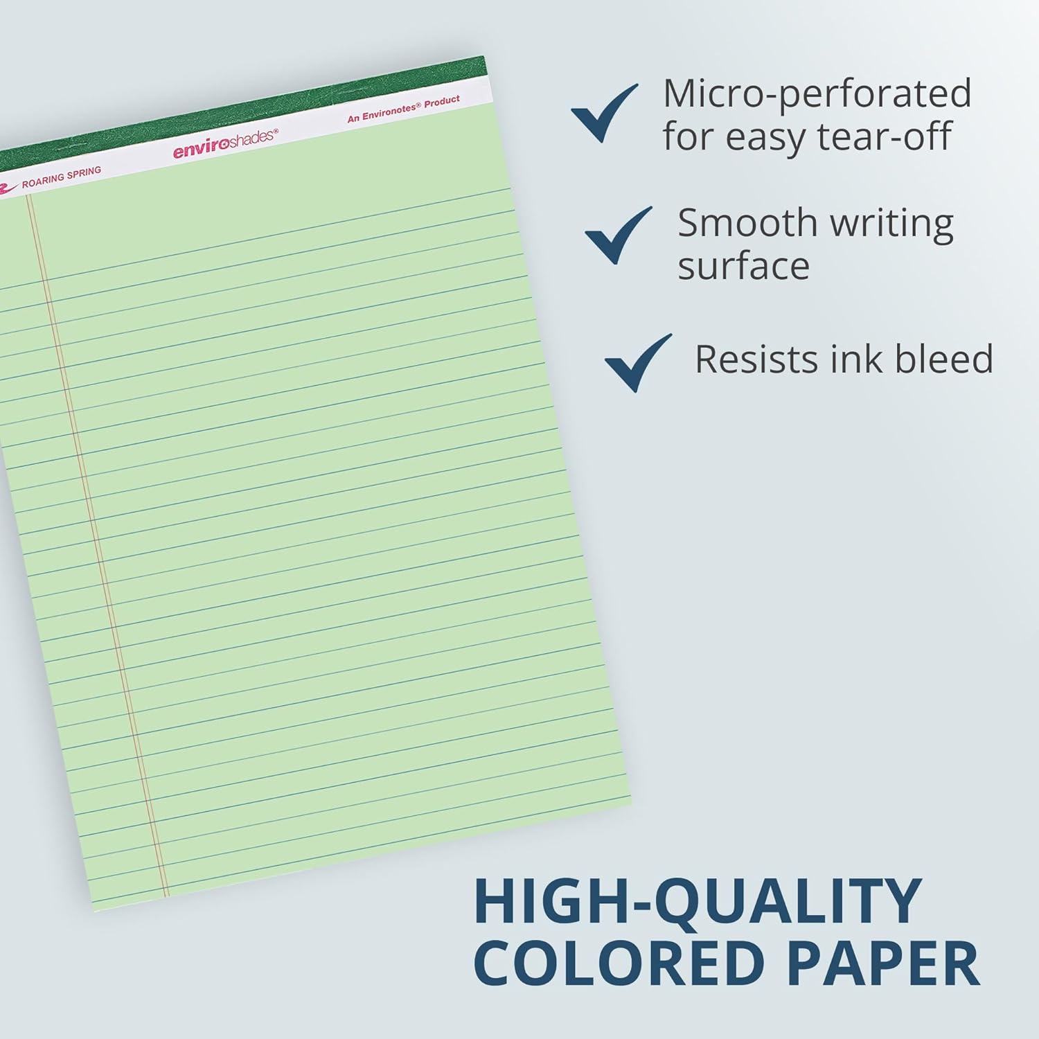 Roaring Spring Enviroshades Green Legal Pads, 36 Pack, Legal Ruled Recycled Colored Writing Note Pads, 8.5" x 11", 50 Sheets, Perforated Paper, Made in USA, Memo Pad For School & Office