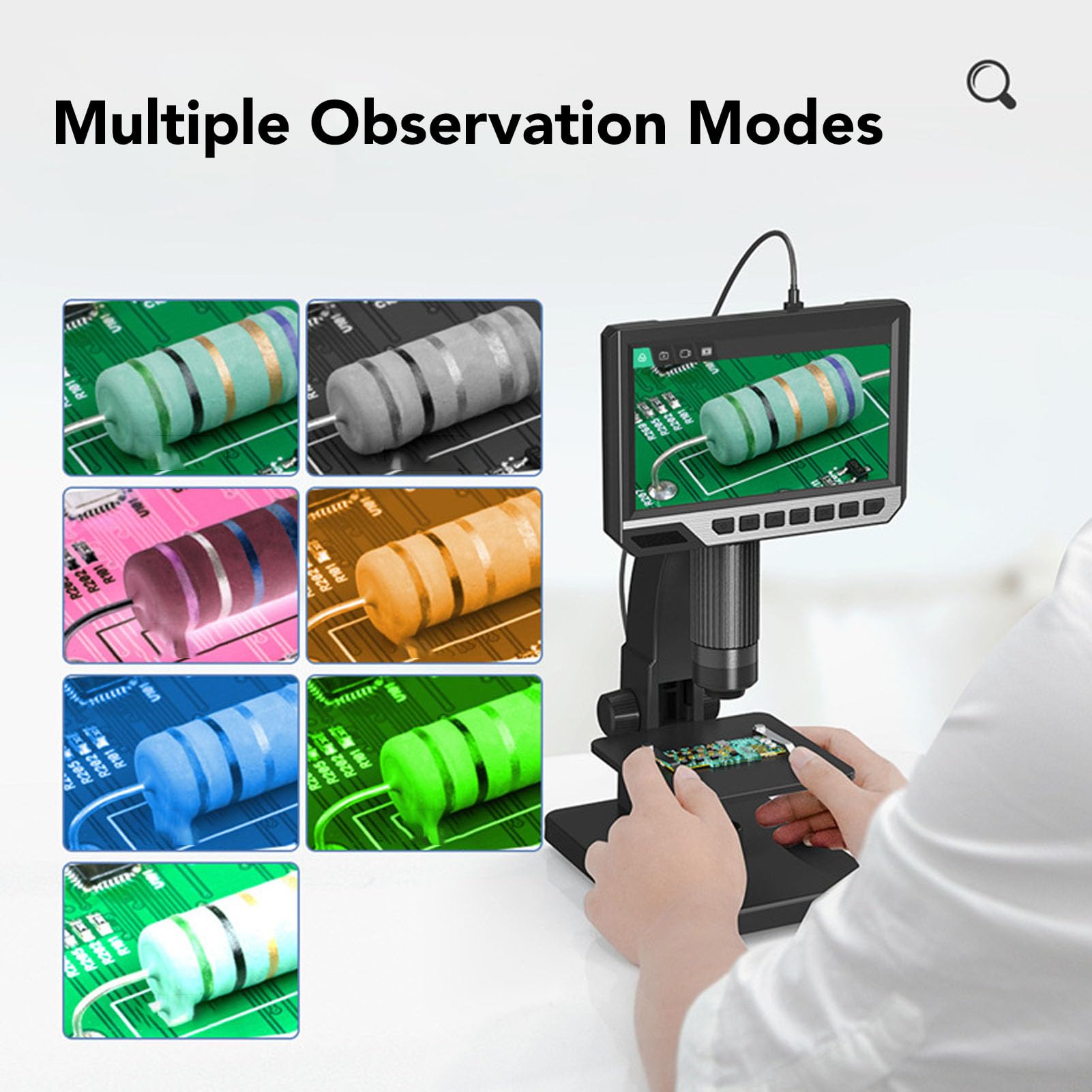 Hyuduo Digitalmikroskop, 7-Zoll-IPS-HD-Display USB-Digitalmikroskop, 2000 X 12 MP 1080P Desktop-Mikroskop für Münzbetrachtung, Lötreparatur, Leiterplatteninspektion