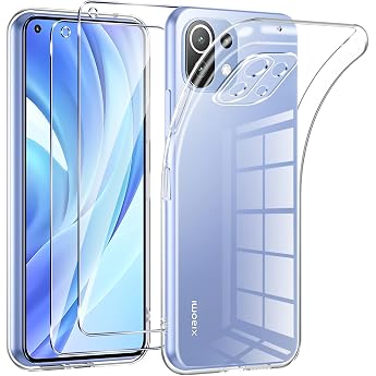 Phoona HandyH lle f r Xiaomi Mi 11 Lite 4G/5G/5G NE H lle mit 2 St ck PanzerfolieD nne Weiche TPU Silikon Transparent Sto fest Schutzh lle f r Xiaomi 11 Lite H lle Klar Kratzfest