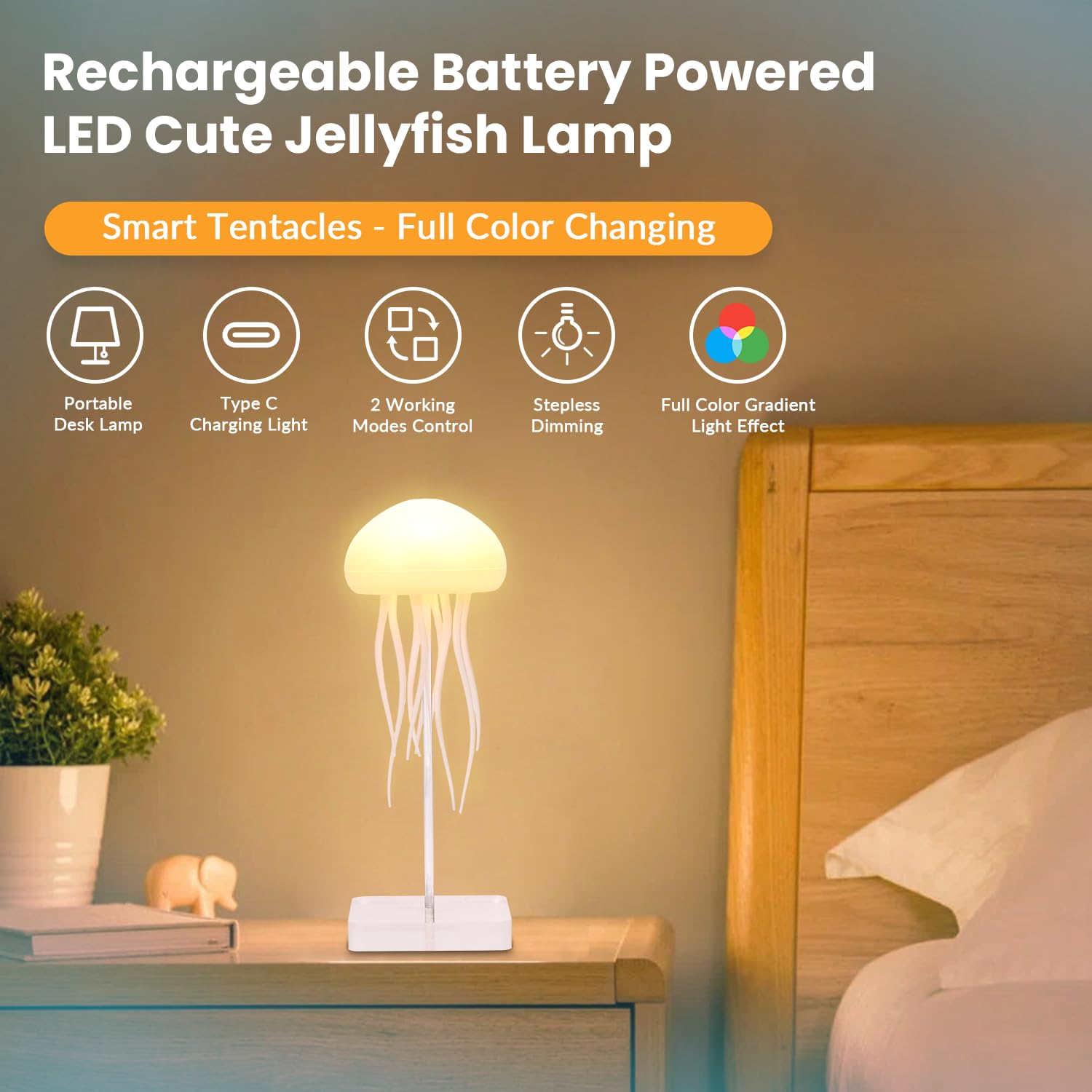 Jellyfish Lamp Jellyfish Light, Jelly Fish Night Light,RGB Gradient Jellyfish Lamp With Touch