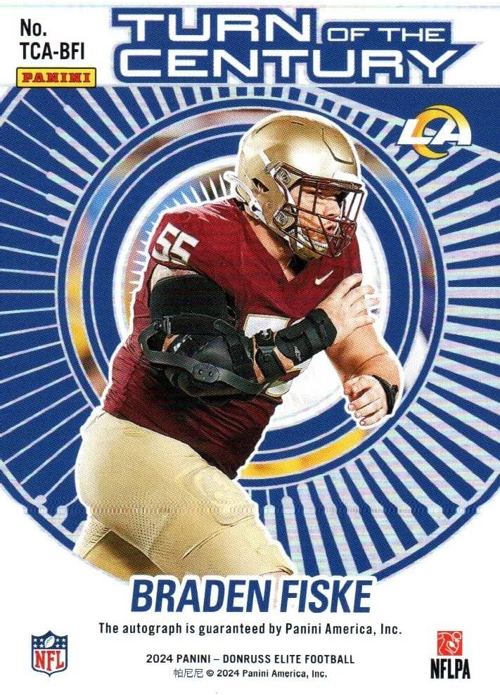 Braden Fiske Autographed Rookie Card Serial Numbered 485/499 Turn Of The Century Special Insert Collectible Football Card - 2024 Donruss Elite Football Card #TCA-BFI (Rams)