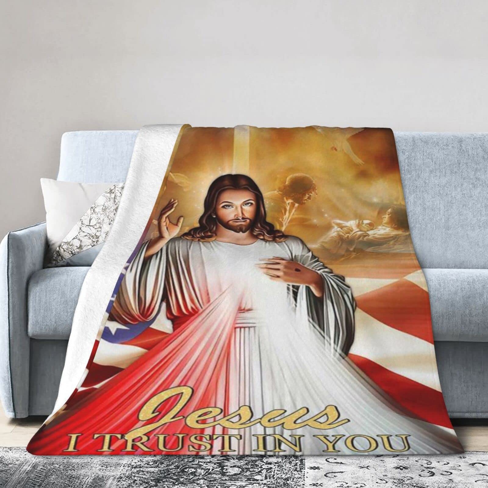 Lsjuee Flannel Fleece Blanket 60"X50" Jesus I Trust in You Bed Throw Blanket Weighted Ultra-Soft Travel Winter Blankets for Adult Keep Warm