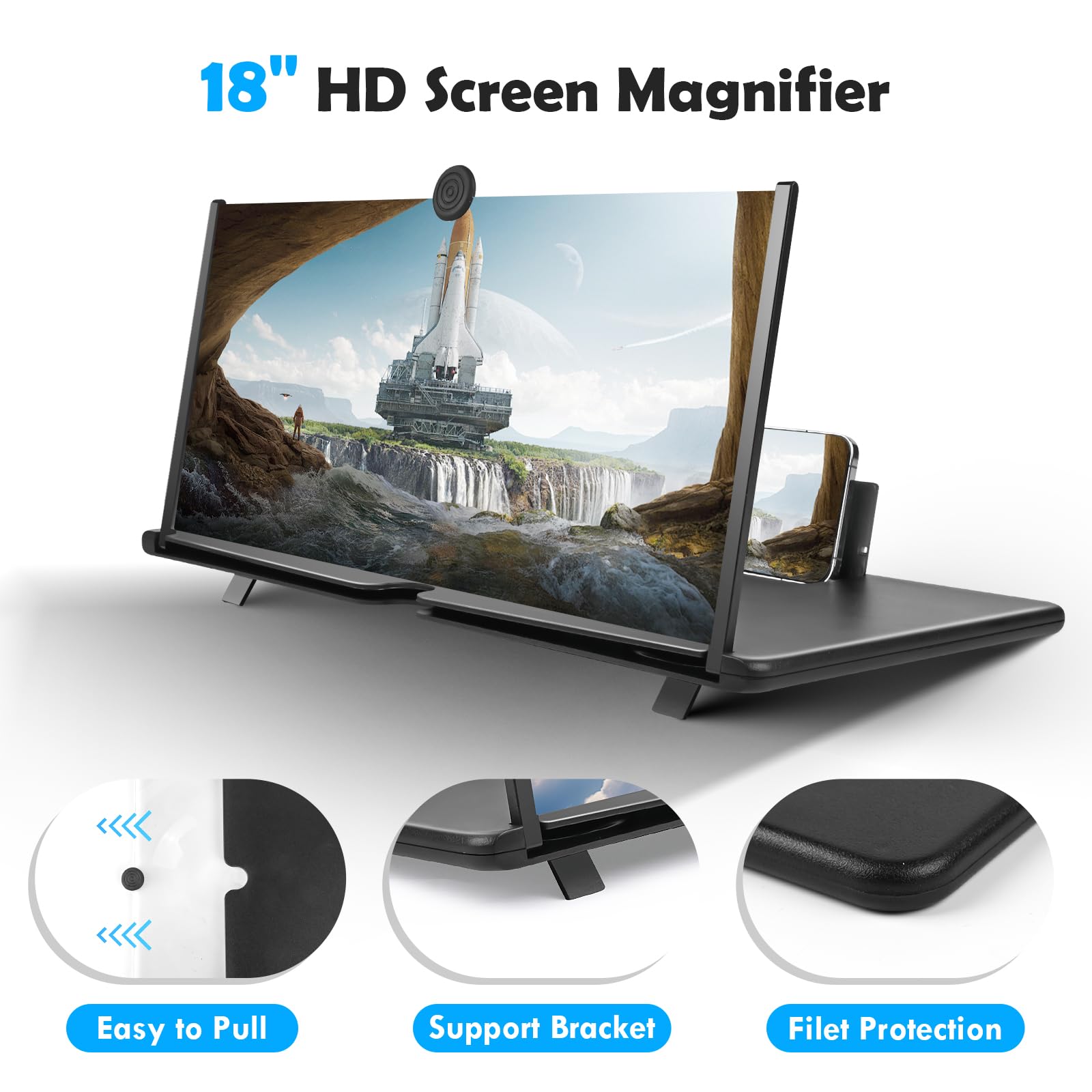 18 Zoll Handy Lupe, 3D HD Handy Bildschirmlupe Vergrößerung, Videos Ausziehbarer HD, Anti-Blaulicht Bildschirm, Klappverstärkerhalterung Lupe für alle Smartphones