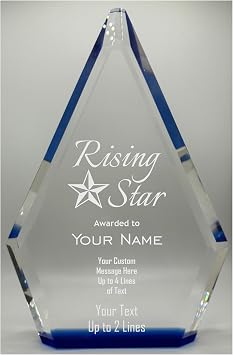 Rising Star Award with Fully Customizable Text Crystal Trophy | EliteAwards, 8 inch Solid Crystal Trophy, Freestanding, Custom Business Awards, Employee Recognition, Corporate Trophies