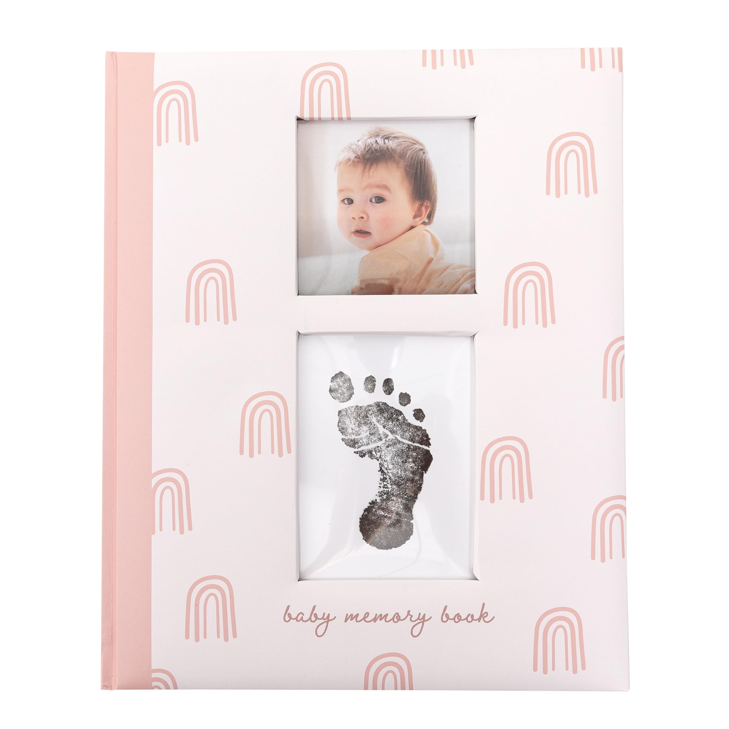 Rainbow First 5 Years Memory Book, Baby Girl Keepsake, Baby Meilensteinbuch, Schwangerschaftstagebuch, mit Stempelkissen für Neugeborene Handabdruck oder Fußabdruck, Rosa Regenbogen