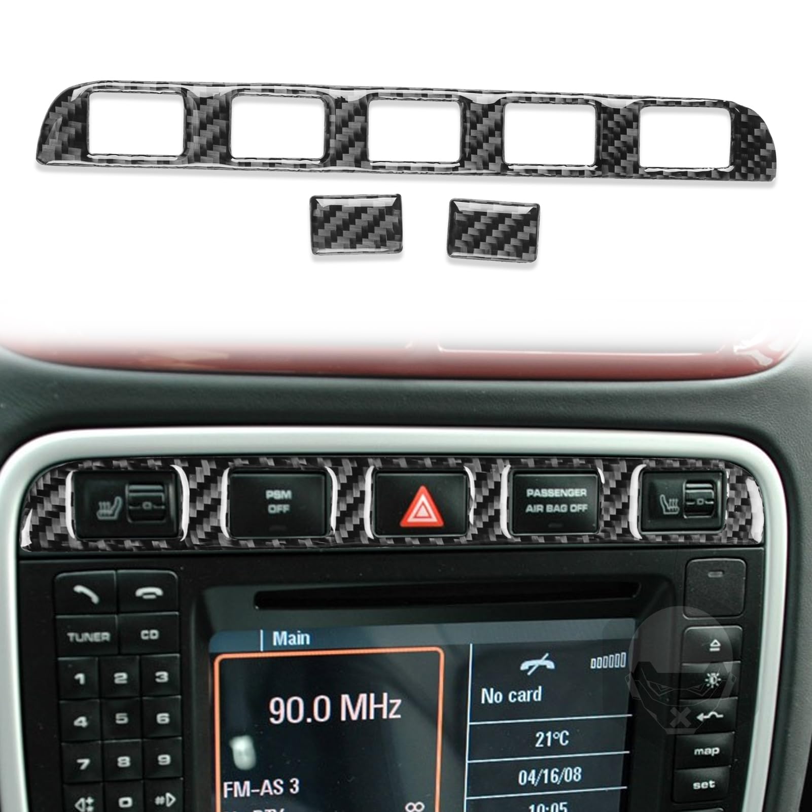 Real Premium Carbon Fiber Compatible with Porsche Cayenne S gts Turbo 2003 2004 2005 2006 2007 2008 2009 2010 Accessories Car Emergency Light Panel Trim Strip Cover Sticker Decal Auto Interior Trim