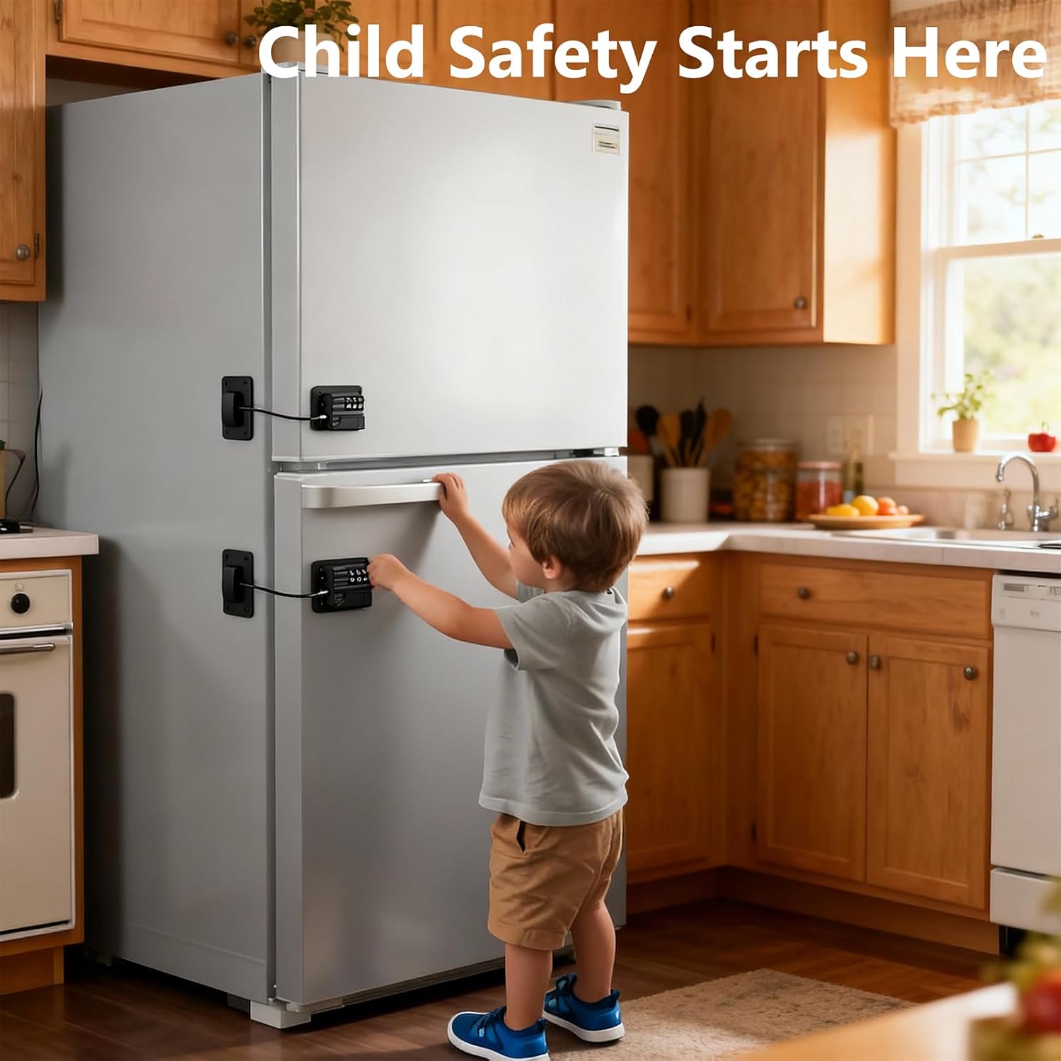 4 Pack Mini Fridge Lock – Heavy-Duty Refrigerator Locks for Kids & Child Safety, Secure Fridge Locks for Freezer Drawers & Cabinets, Easy Install Child Proof Cabinet Locker with No Keys(Black)