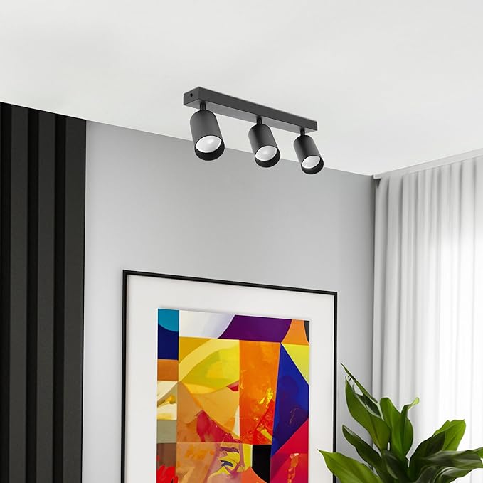 EDO EDO Plafondlamp MALGA - Spotlight Plafondbalk in Zwart 3-lichts - Plafondlampen Spots met GU10-aansluiting, Industrieel Plafond Binnenspots voor Keuken Woonkamer Slaapkamer Eetkamer, Zonder Lampen photo 2