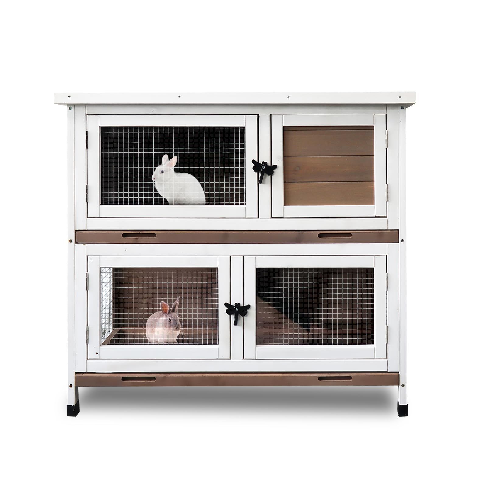 CHAMBENO Double-Story Rabbit Hutch with 2 Large Rooms, Indoor/Outdoor Pet House for Small Animals with Ventilation Door, Removable Tray, and Waterproof Roof - Ideal Guinea Pig Cage