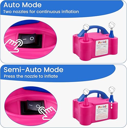 Miniatura 5 de PCFING Bomba de globos eléctrica, portátil, inflador de globos con herramienta de amarre de globos y boquilla doble