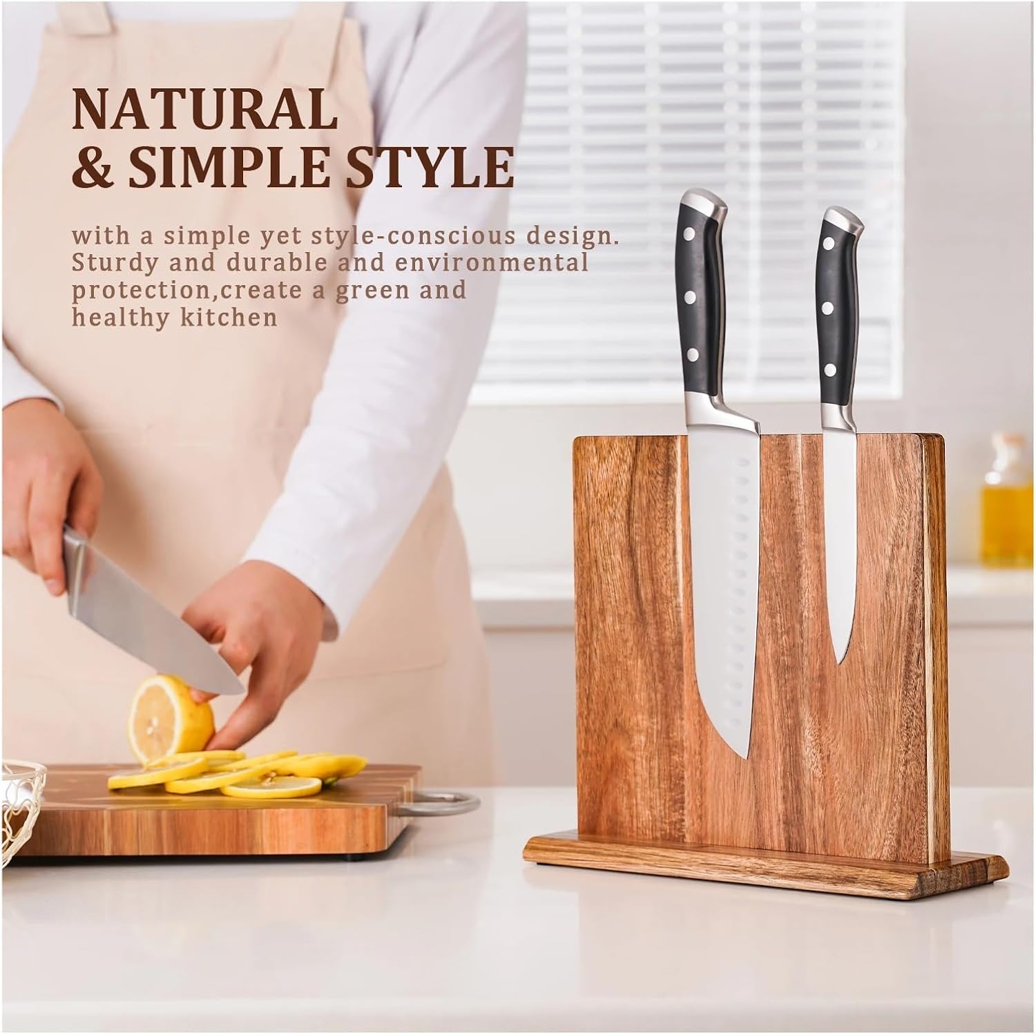 Acacia Wood Home Kitchen Magnetic Knife Block Holder Rack Stands With Strong Enhanced Magnets