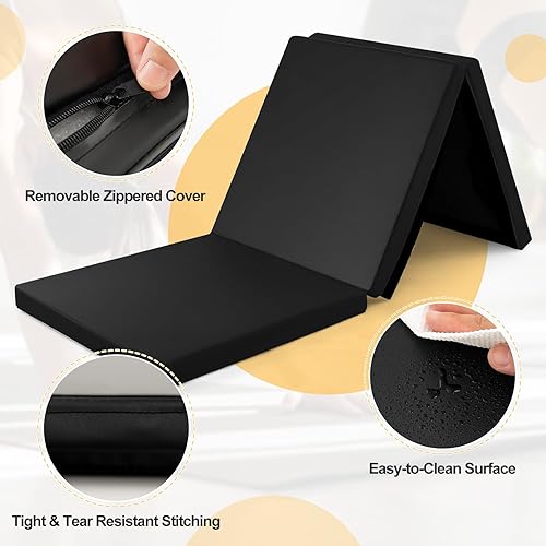 Miniatura 5 de Goplus Esterilla de gimnasia plegable, de 6 x 2 x 2 pulgadas de grosor, de tres pliegues, con asas de transporte, cierre de velcro, esterillas de