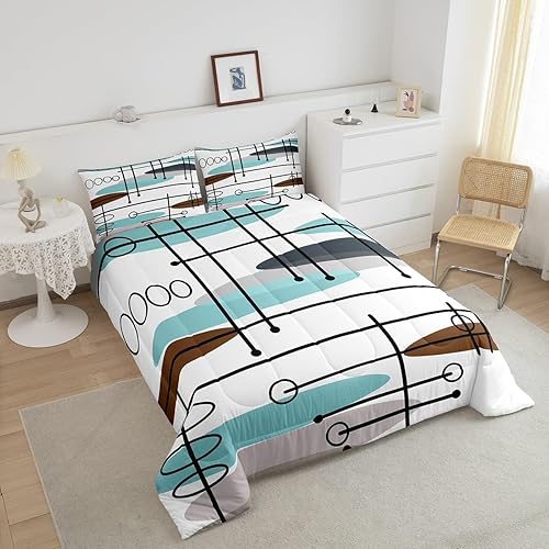 Miniatura 3 de Juego de edredón de mediados de siglo, tamaño King, moderno juego de ropa de cama minimalista hippie, juegos de edredón de arte abstracto, juego de