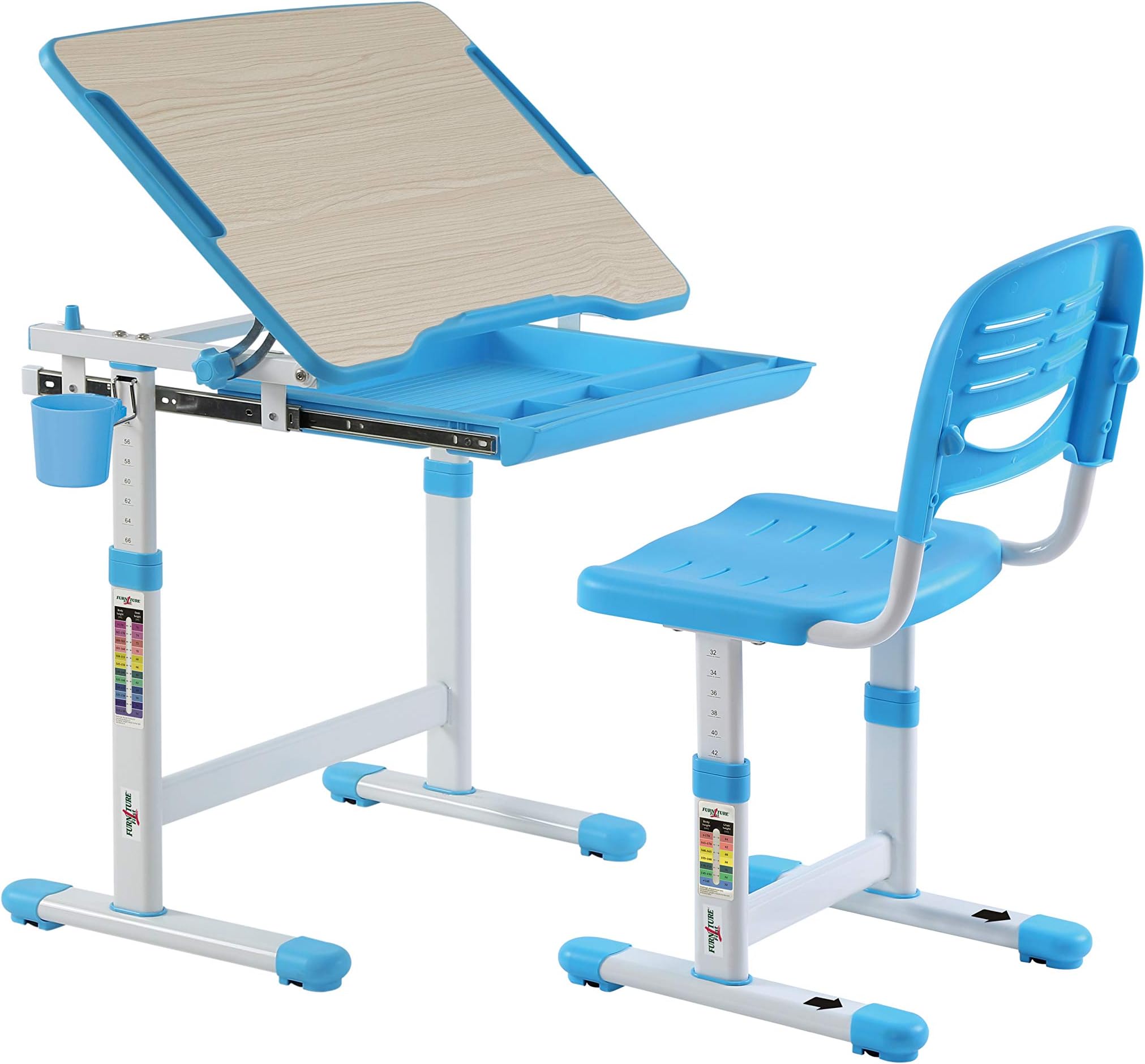 Furniture First Height Adjustable Study Table with Chair Set for Kids Students Girls and Boys. ClassyWooden Finish with Tiltable Desk and Cup Holder. (3-15 Years) Model - Wooden Finish