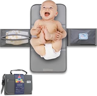 Kewh Jo Portable Diaper Changing Pad: Foldable Waterproof Travel Mat with Storage, Clutch Handles & Cushion - 23x34 Inch Baby Essential