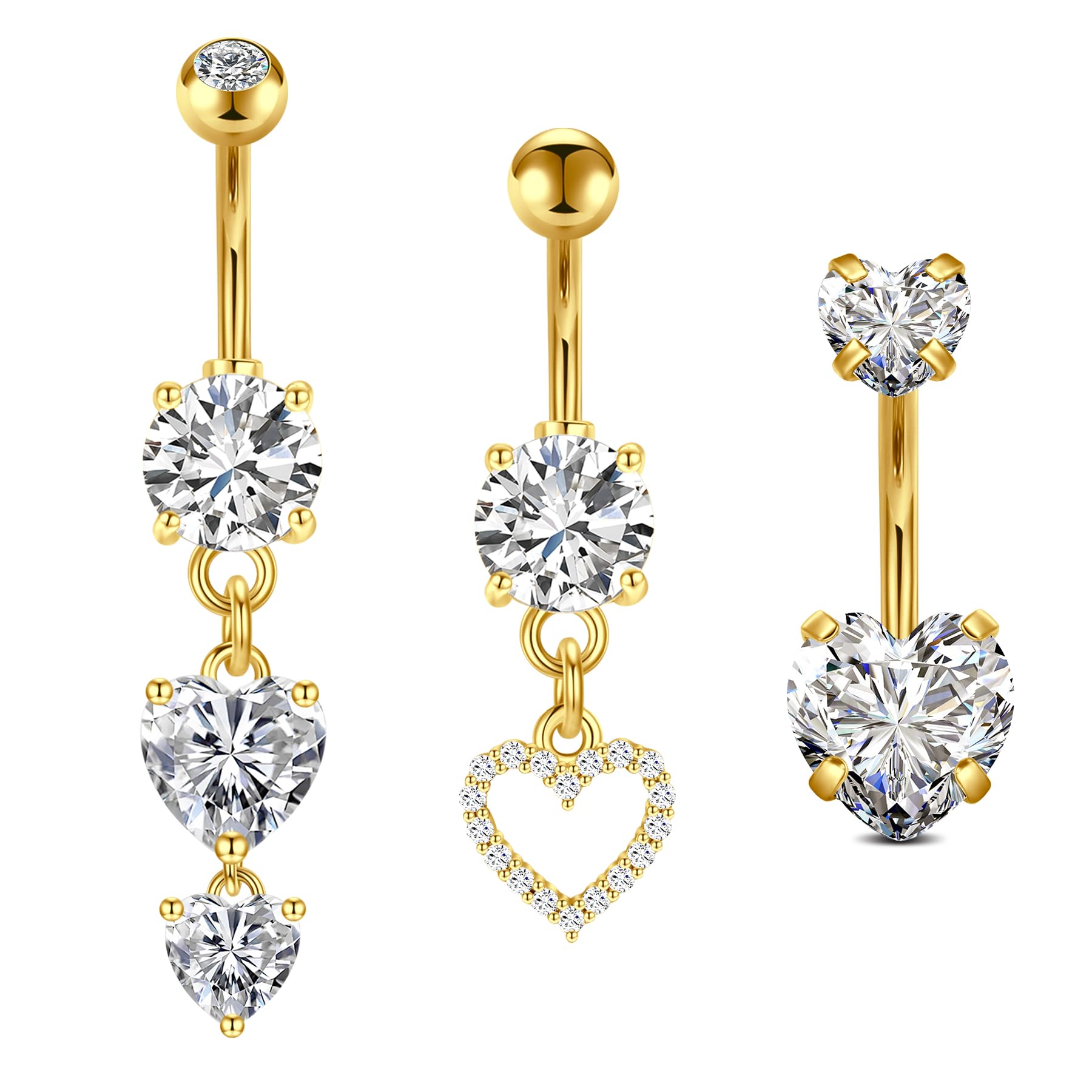 FECTAS 3pcs Bauchnabelpiercing 10mm Chirurgenstahl Silber Gold Bauchpiercing Piercing Bauchnabel Schmuck Herz Schmetterling