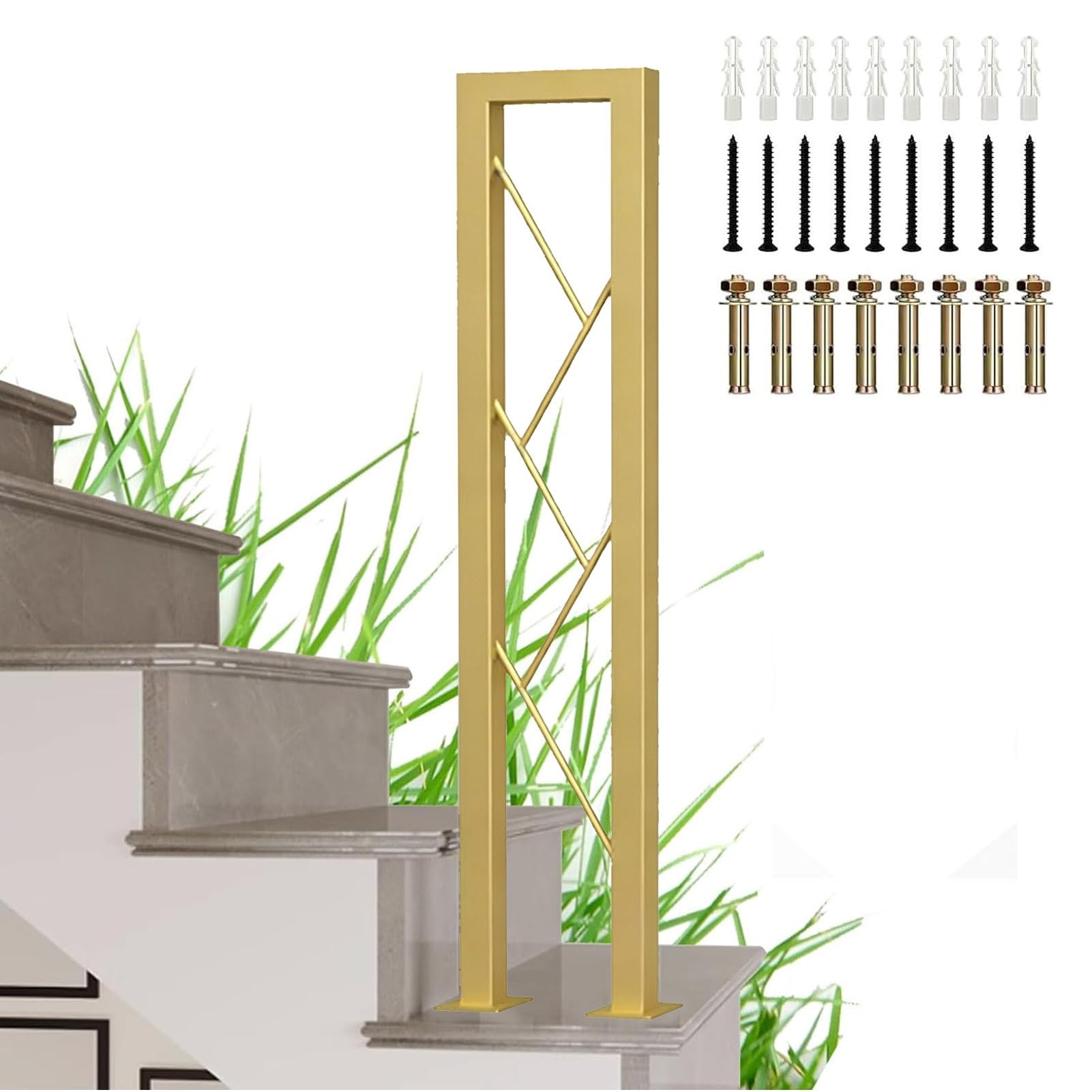 Garden Gold Black Handrails for Outdoor Steps Indoor Stair Railing - Industrial Wrought Iron Porch Deck Railing Grab Handle Bannister Rail, U-Shaped(Gold,85cm/33in)