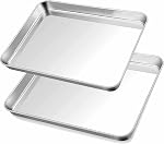 Herogo Assortiment de plaque de cuisson en acier inoxydable antiadhésif, 10×8×1 pouce Ensemble de plaque à biscuits rectangle pour four, 2 Emballage de cuisine polyvalente, non toxique & Lourds & Facile à nettoyer- moyenne
