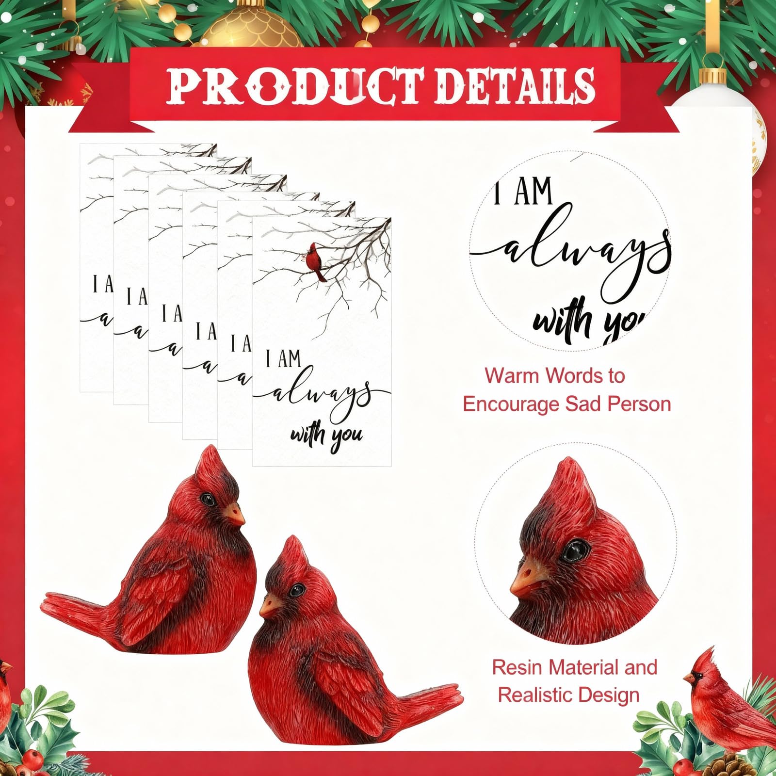 Roowest 18 Pcs Cardinal Memorial Gift Set Include Mini Red Cardinal Bird Statue Figures, Red Feathered Cards, Organza Bags for Loss of Loved One Sympathy Memorial Gift Funeral Memory