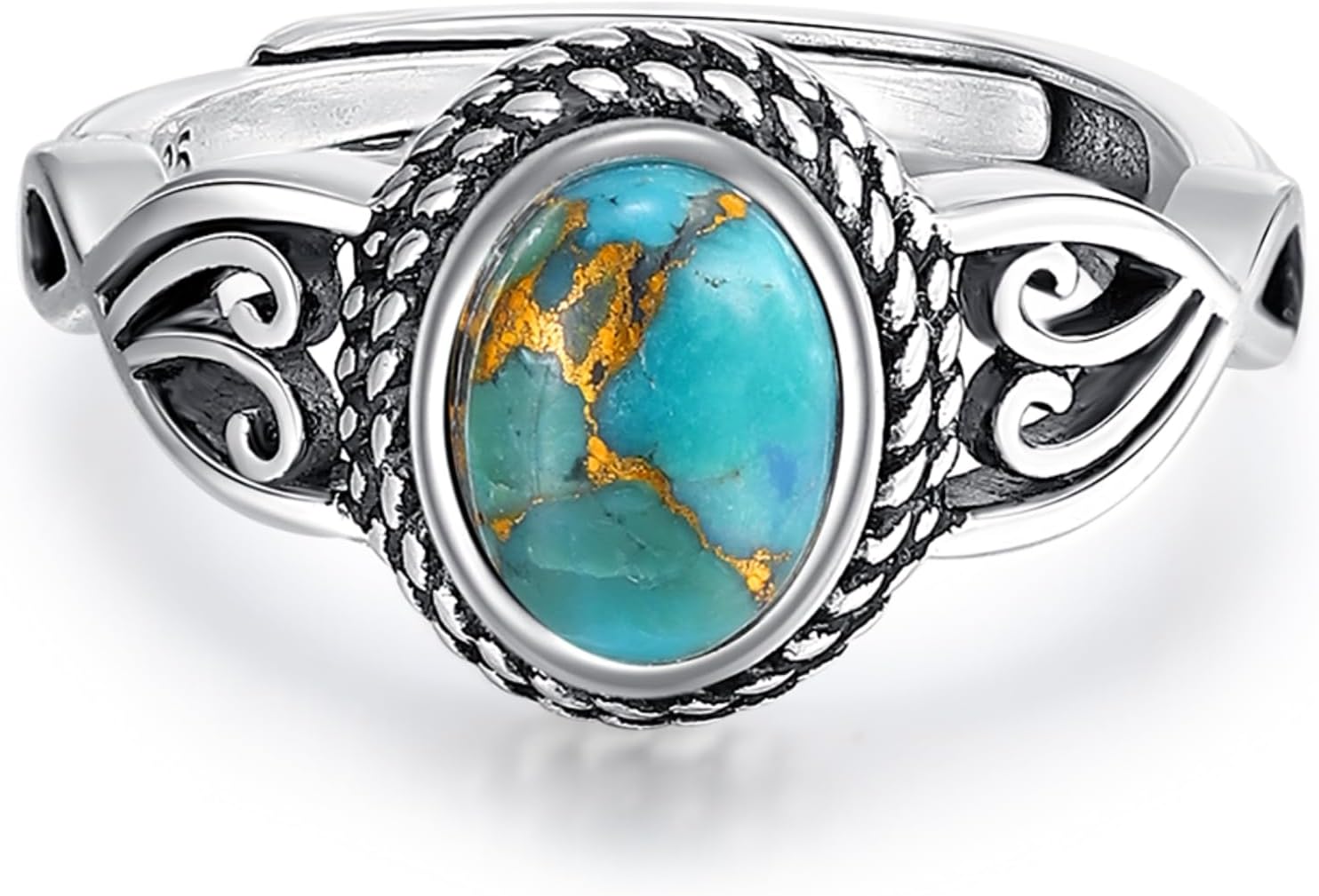 Adjustable Rings for Women 925 Sterling Silver Rings Womens Vintage Rings with 6 * 8mm Oval Teal Turquoise/Turquoise/Moonstone/Opal Statement Rings Fit Women Size 6-9 - Image 2