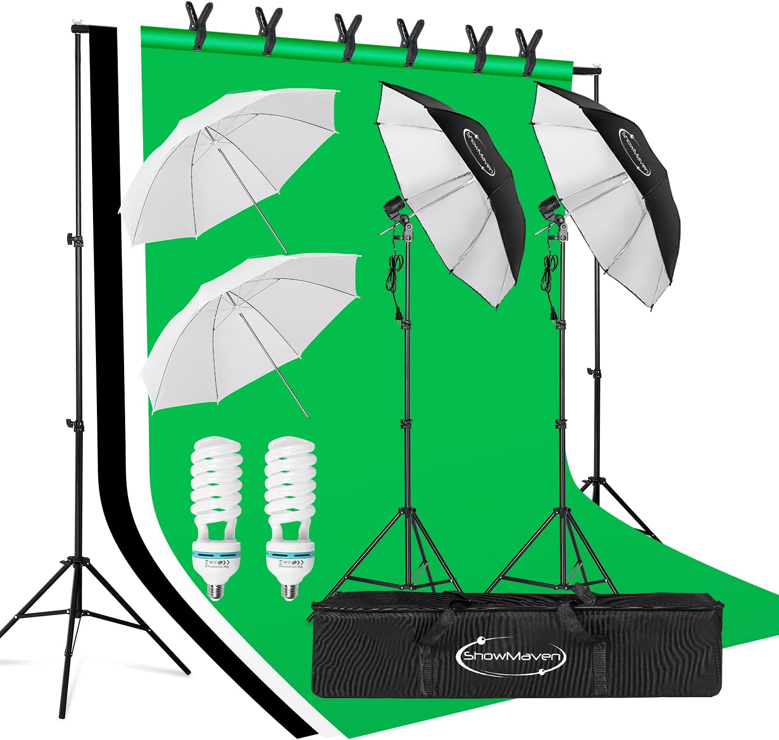 2.6M X 3M/8.5ft X 10ft Background Support System And 20W LED 5500K Umbrellas Softbox Continuous