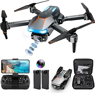 Drone with Camera, 1080P FPV Foldable Drone with Stable Altitude Hold, Gravity Control, Trajectory Flight, 90° Adjustable Lens, One Key Take Off, 2 Batteries, Drones for Adults Beginner