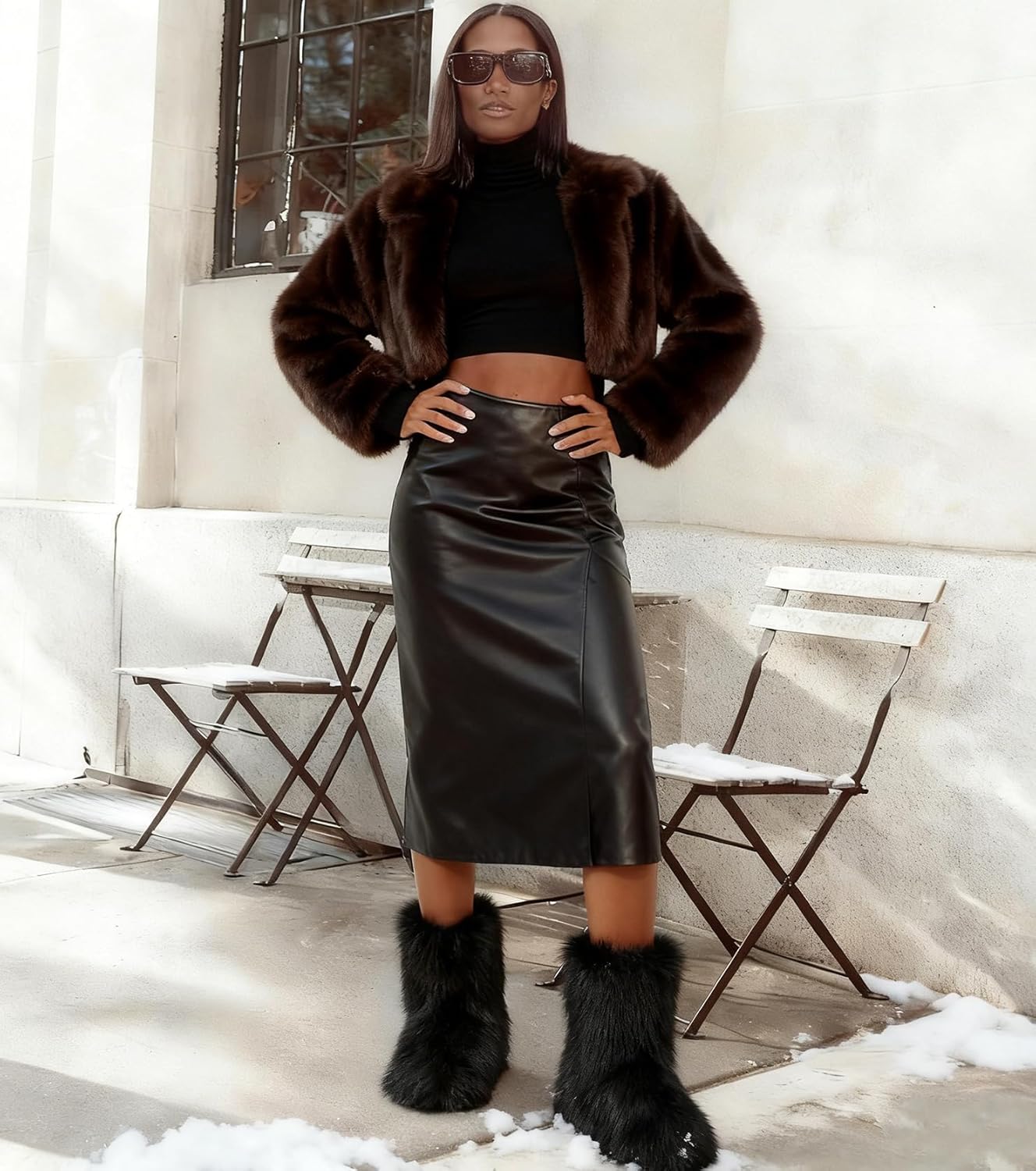 Haifago Women's Fur Boots Fluffy Furry Short Boot, Fashion Fuzzy Winter Warm Snow Booties for Shopping Travel - Image 2