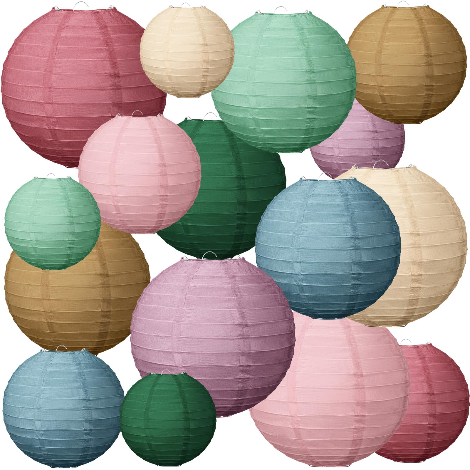 Photo 1 of Glooglitter 16 Pcs Boho Hanging Paper Lanterns Back to School Party Decoration 4'' 6'' 8'' 10'' Colorful Round Lanterns for Classroom Ceiling Decor Indoor Outdoor Birthday Wedding Bridal Baby Shower