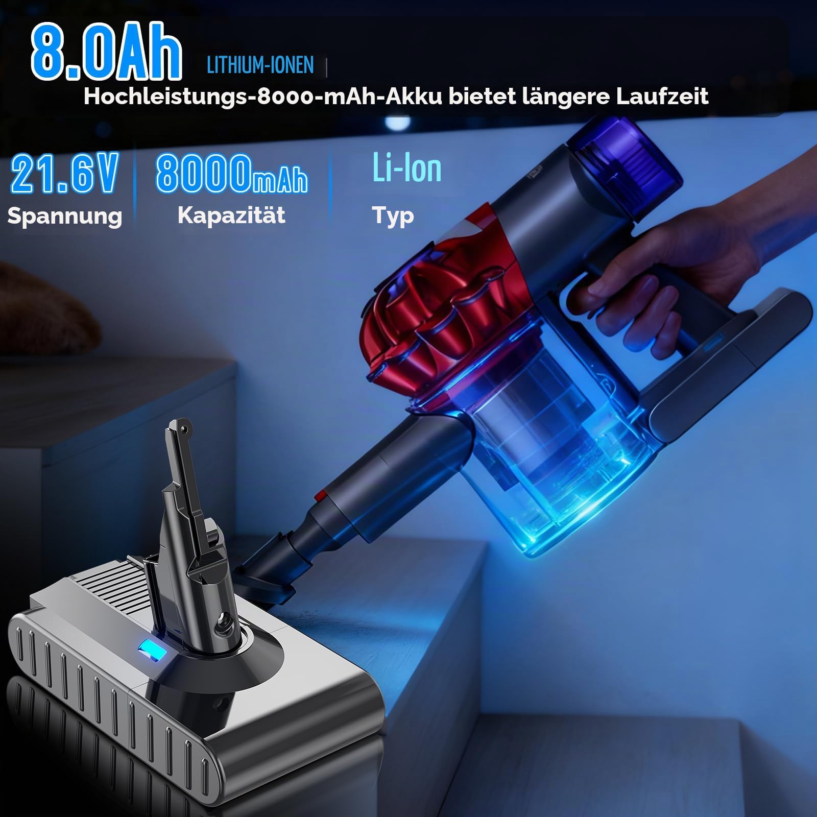 V8 SV10 Akku 21,6V 8000mAh Ersatzakku für Dyson V8 Akku-Staubsauger