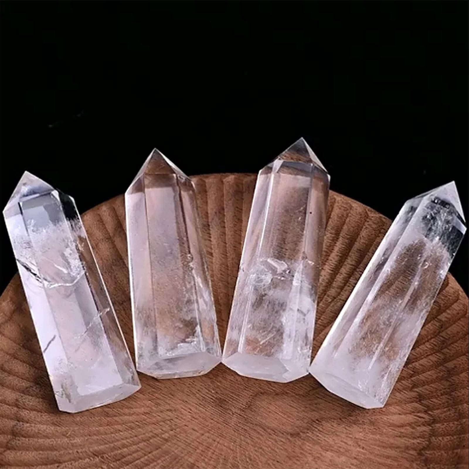 3PC natürlicher Bergkristall-Stab Reiki-Heilkristallpunkt | Weißer Kristallsäulenstein, sechseckiger Obelisk, Heimbüro-Dekoration, Meditationstherapie