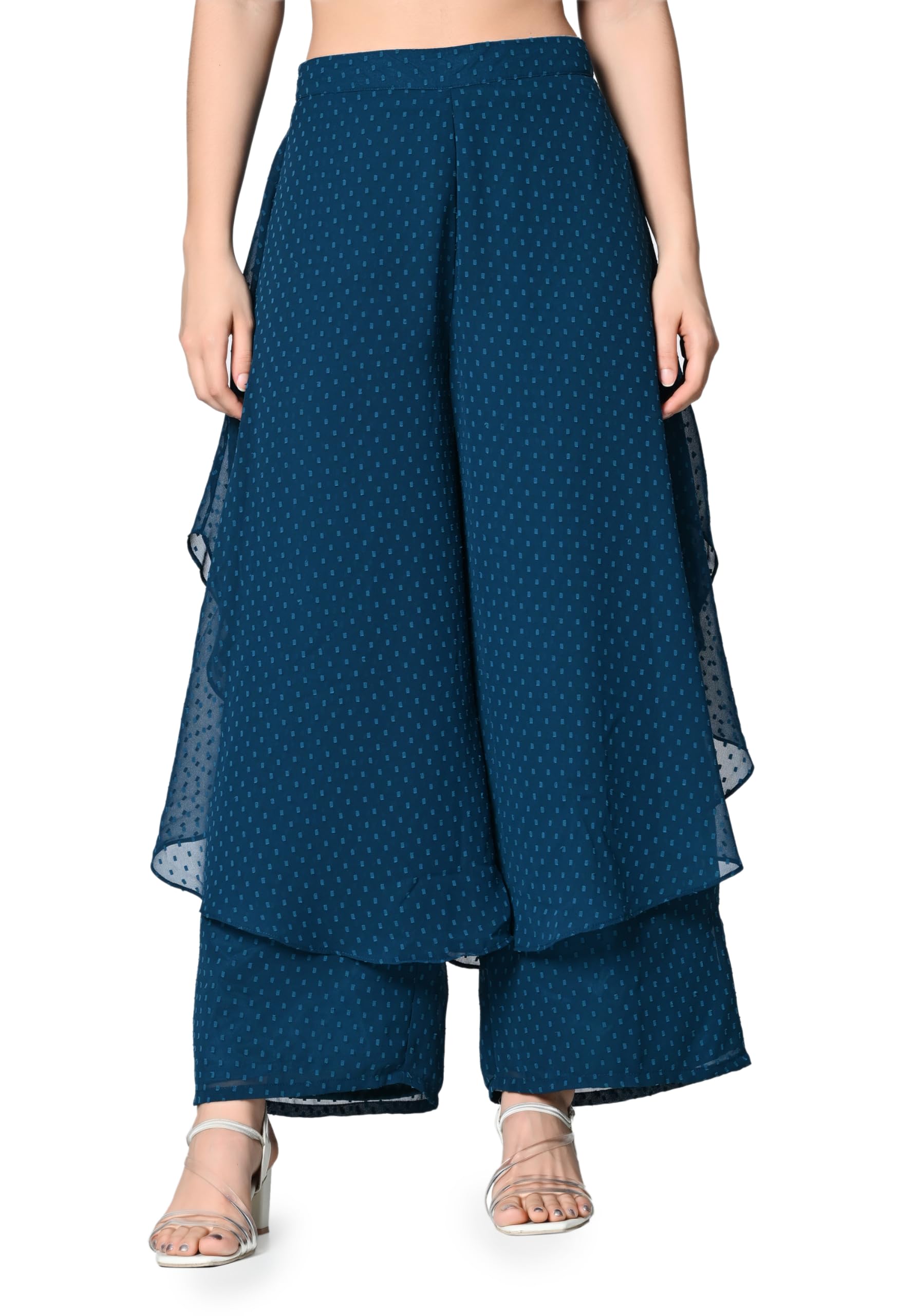otira Women's Teal Blue Swiss Dot Georgette Palazzo for Women-picture-11