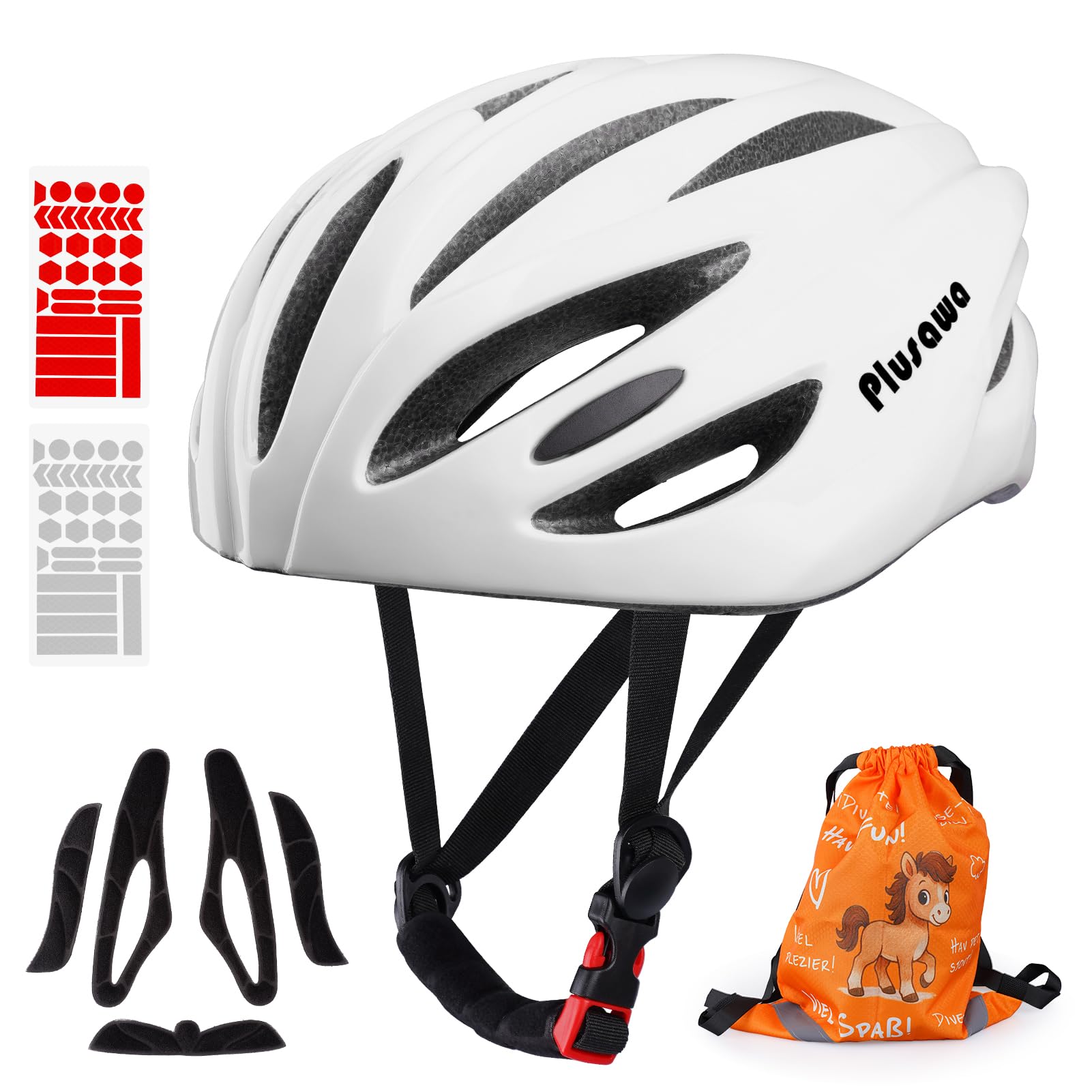 Plusawa Kids Helmet for 5-18 Years, Lightweight PC Shell, Interior Padding, Adjustable Multi-Sport Kid Helmet Skateboard/Cycling/Scooter/Skating 52-56 cm (White, L)