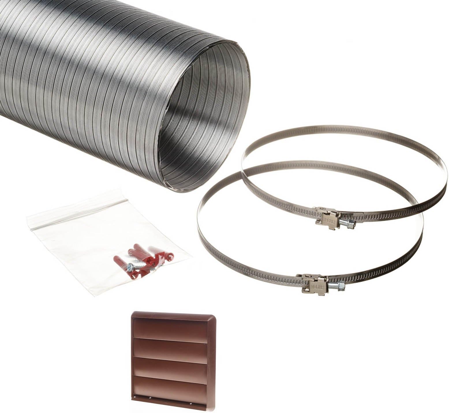 NaplesUK Universal 150mm Cooker Hood Ducting Kit Semi Rigid Aluminium 152mm Internal Diameter Hose Length 1.5 Metre with Brown 4 Flaps Gravity Grille.