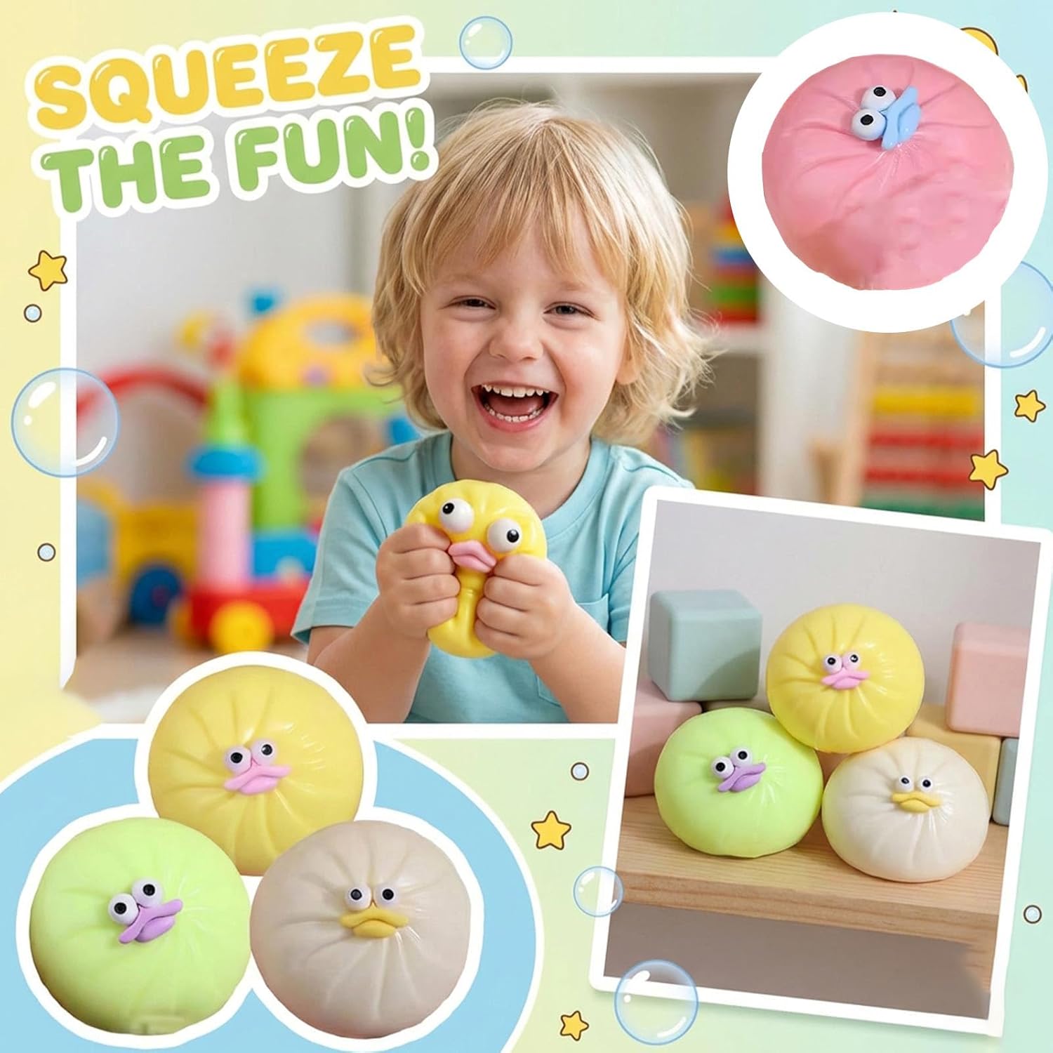 Cute Squeeze Fidget Toys for Adults - Dumpling Stress Ball with Big Eyes & Sausage Lips, Dumpling Squishies Toy,Funny Prank Gifts, Party Supplies, Game Prizes