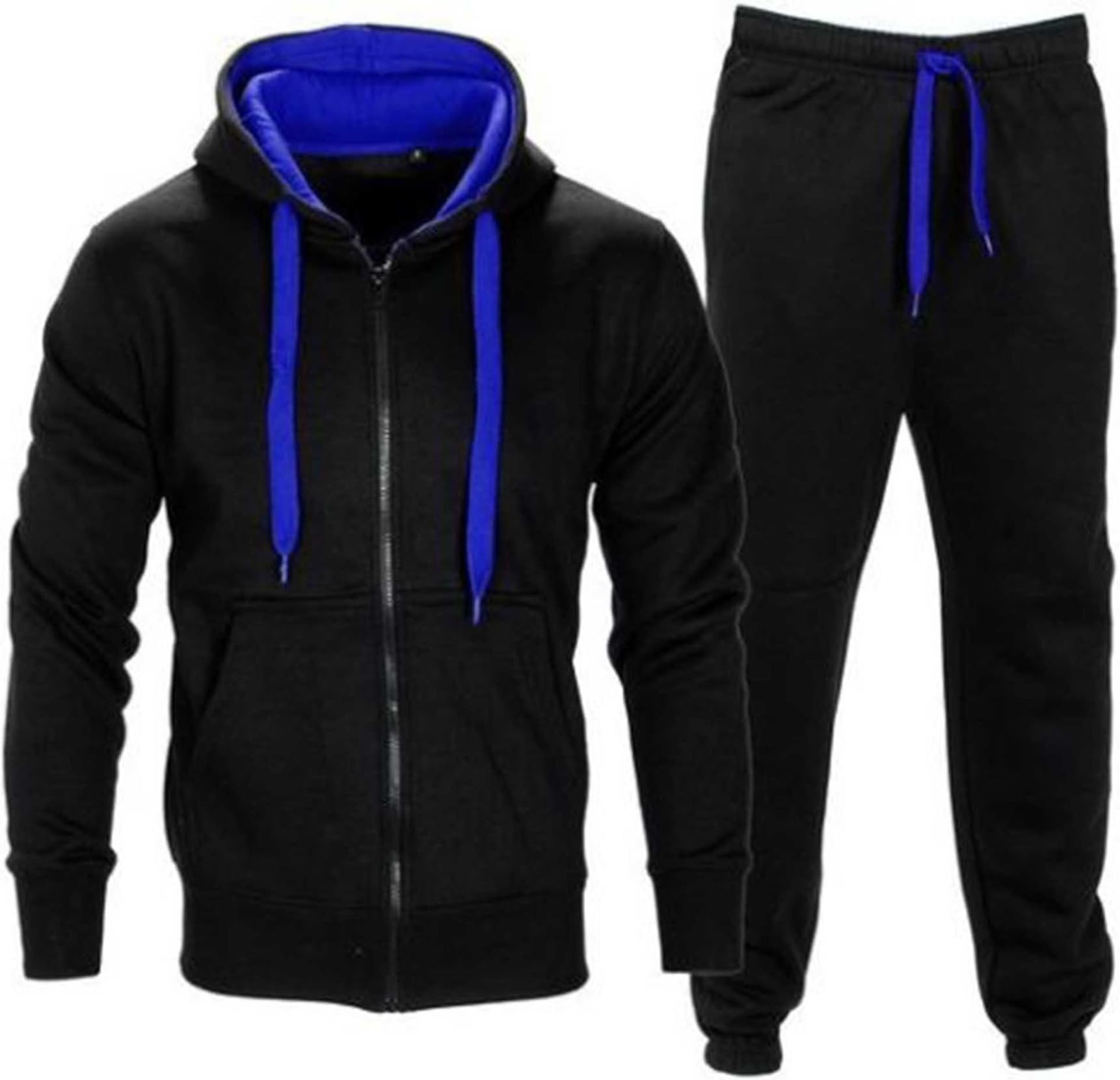 xpaccessoriesMens Long Sleeve Contrast Zip Up Hooded Fleece Gym Sports Joggers Full Tracksuit Basketball Top Tracky Bottom