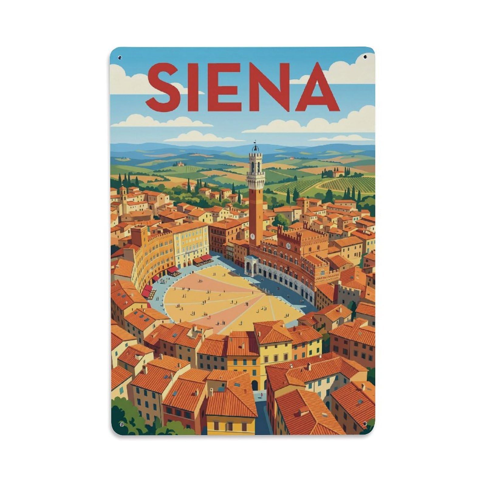 Olhnbad Style Historic Siena Italy Aviation City Travel Metal Tin Sign