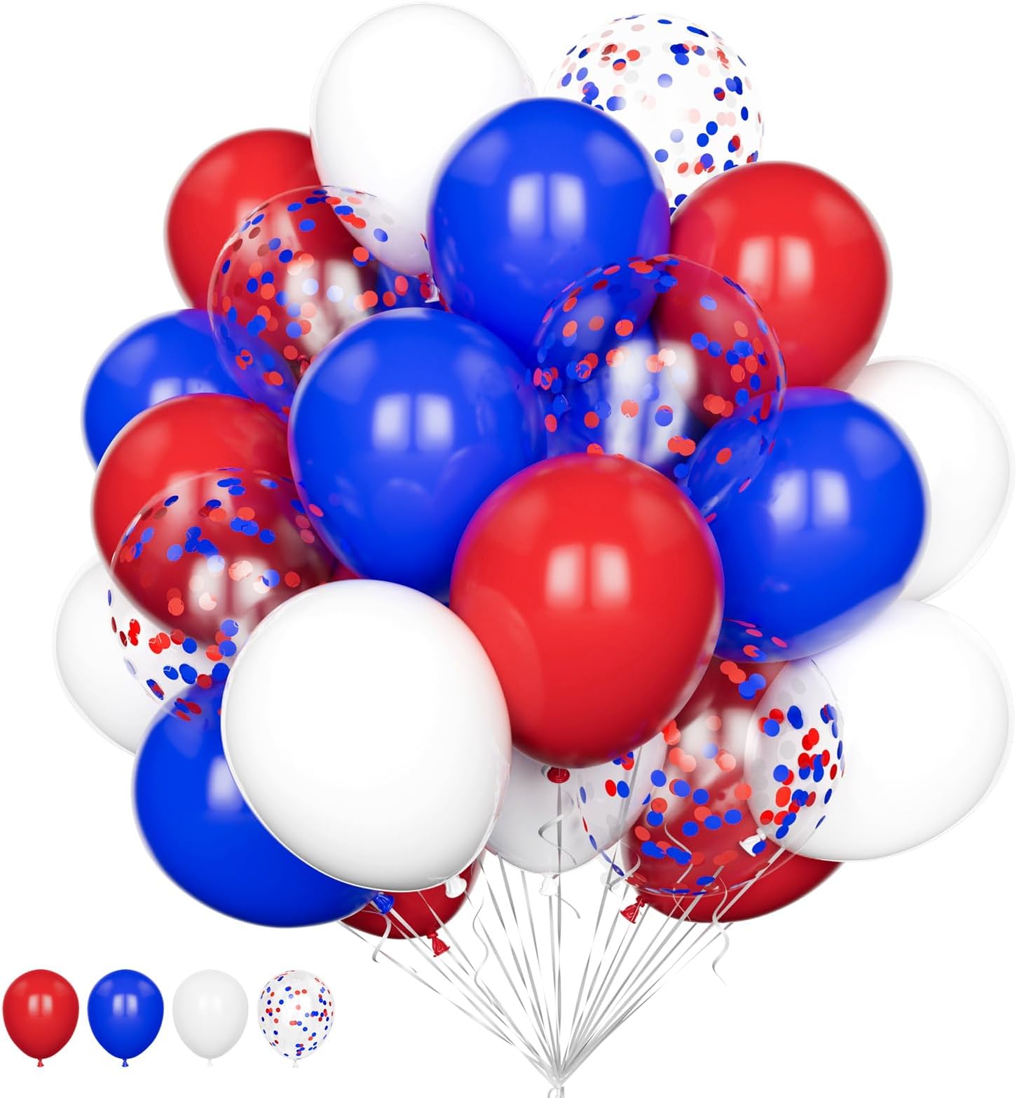 Blue Red and White Balloons Set, 20Pcs 12 Inch Royal Blue White Red Confetti Helium Latex Balloons Pack for Britain Platinum Jubilee Union Jack Theme Birthday Wedding Baby Shower Party Decorations