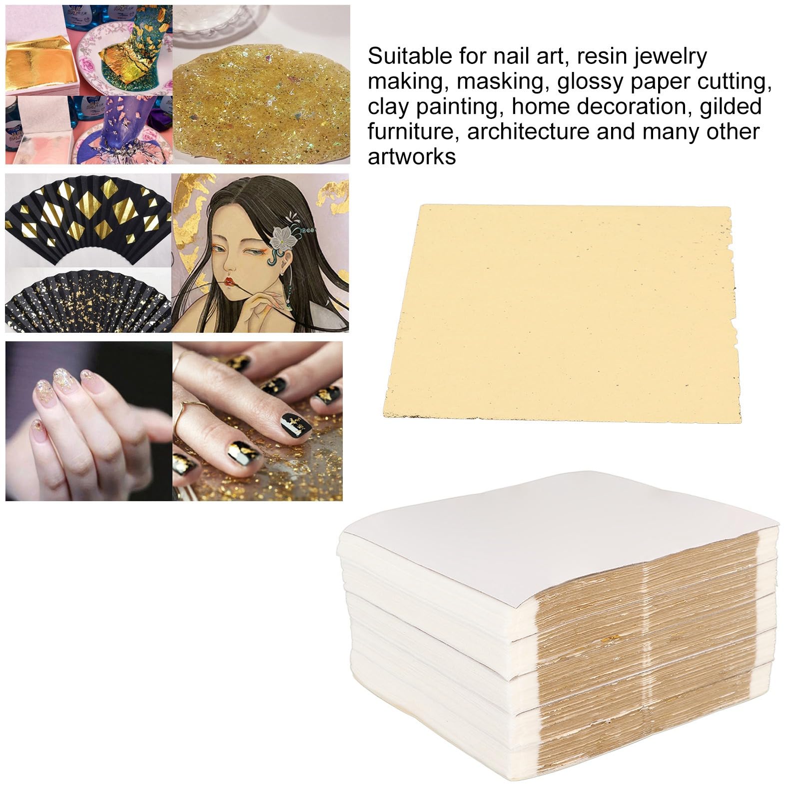 500 Hojas de Pan de Oro, Pan de Oro de Imitación para Artes Doradas, Manualidades, Pintura con Hojas de Papel de Oro, Fabricación de Joyas de Resina, Decoración del Hogar